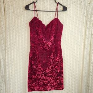 (NEW) LA Glo Velvet Brocade Mini Dress Burgundy Vintage Size 3/4